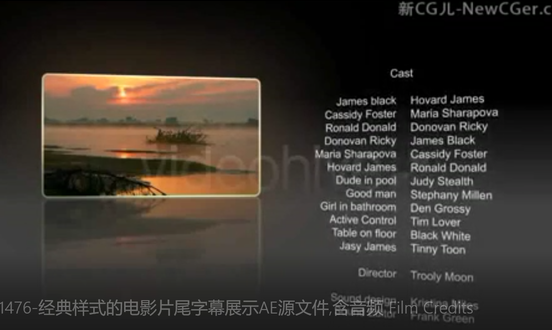 经典样式的电影片尾字幕展示ae源文件,含音频 film credits